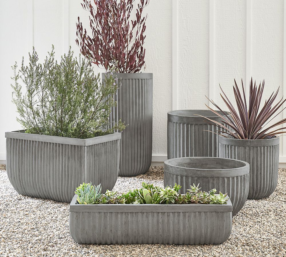 Outdoor Concrete Fluted Planter, Grey, 15.75" Diam. x 15.75" H | Pottery Barn