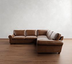 Turner Roll Arm Leather 3-Piece L-Shaped Sectional (109"-114")