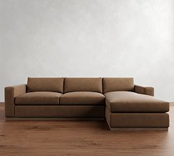Carmel Wide Arm Leather Wood Base Chaise Sectional (112"&ndash;134")