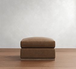 Carmel Wide Arm Leather Wood Base Ottoman