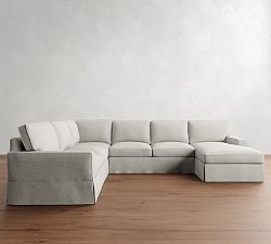 PB Comfort Square Arm Slipcovered L-Shaped Chaise Sectional (135")