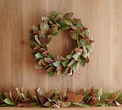 Faux Faded Magnolia and Berry Wreath &amp; Garland