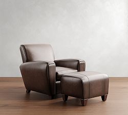 Manhattan Square Arm Leather Chair with Ottoman