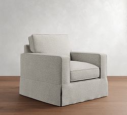 PB Comfort Square Arm Slipcovered Swivel Chair