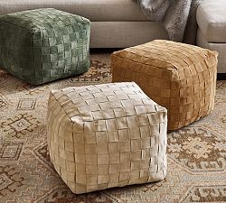 Open Box: Suede Basketweave Pouf