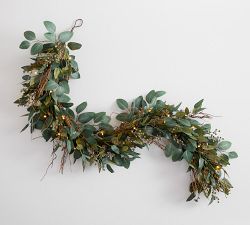 Faux Lit Eucalyptus and Green Berry Wreath &amp; Garland