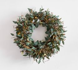 Faux Lit Eucalyptus and Green Berry Wreath &amp; Garland
