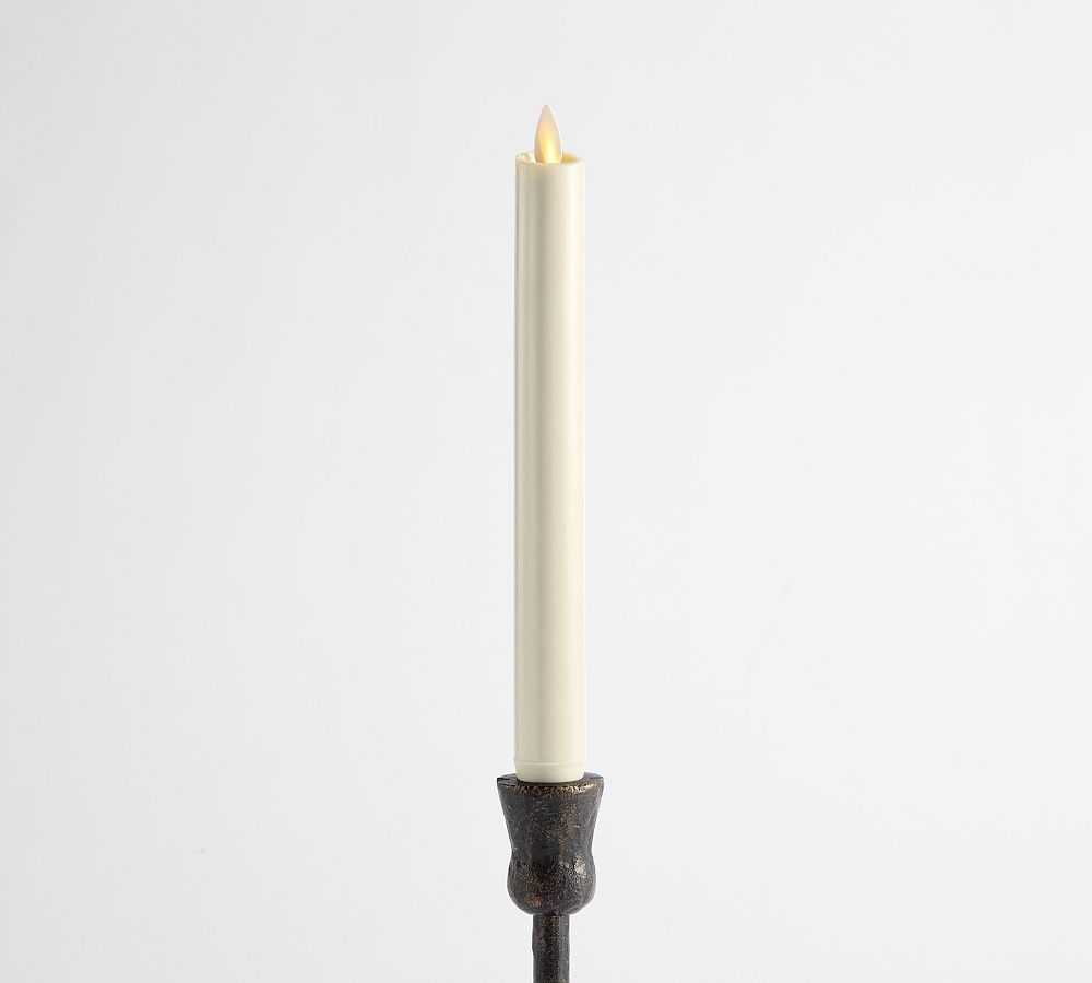 Premium Flickering Flameless Wax Taper Candle - Single, 8" - White