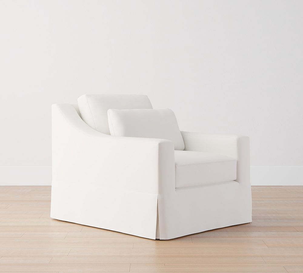 York Slope Arm Deep Seat Slipcovered Chair - Down Blend Wrapped Cushions, Performance Textured Weave White
