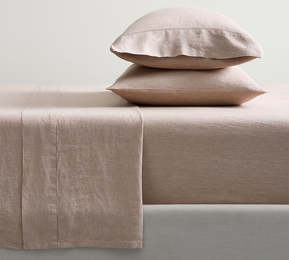 Belgian Flax Linen Hemstitch Sheet Set - Smoky Quartz, Queen