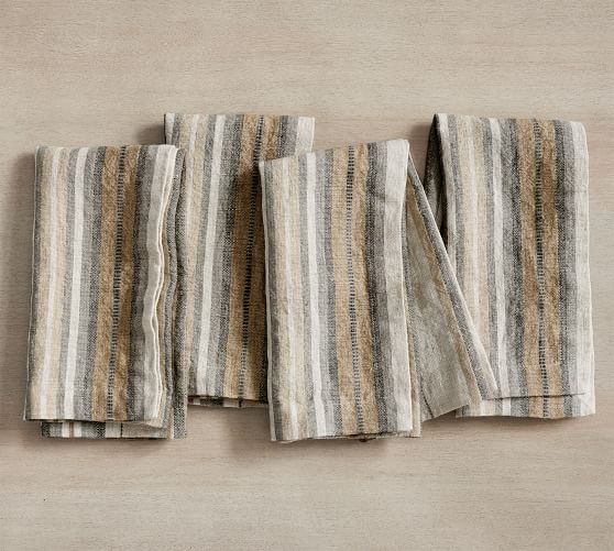 Lonnie Striped Linen Napkins - Thumbnail 5