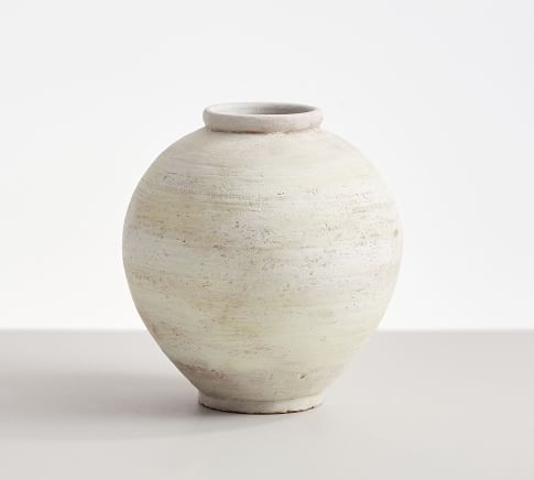 Artisan Handcrafted Terracotta Vase, Round, White