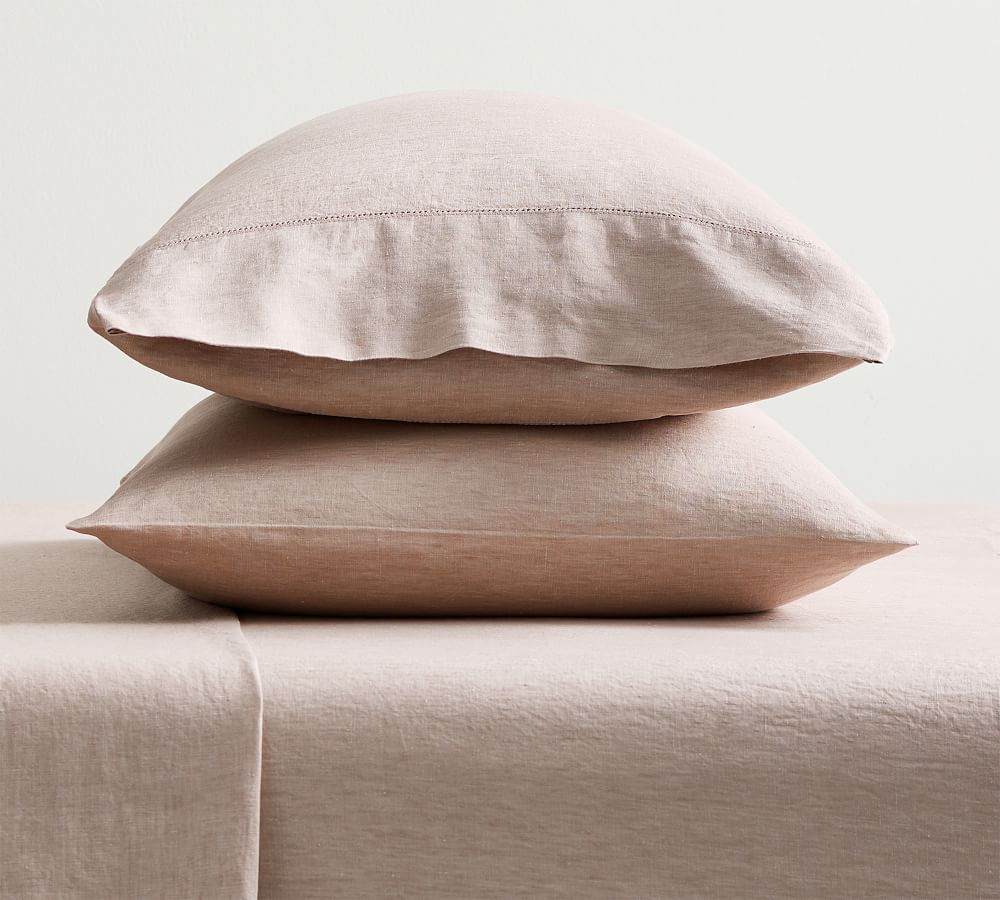 Belgian Flax Linen Hemstitch Pillowcases - Set of 2 - Smoky Quartz, Standard, Set of 2