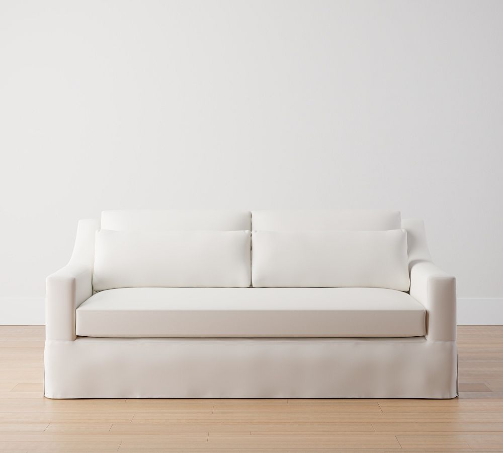 York Slope Arm Deep Seat Slipcovered Sofa (60"-108") - Down Blend Wrapped Cushions, Performance Textured Weave White