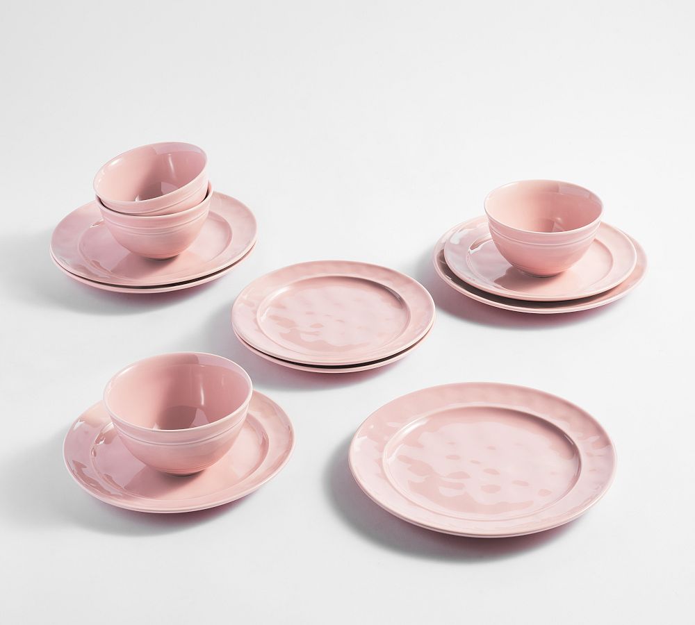 Cambria Handcrafted Stoneware Dinnerware Sets - 10 3/4" Dinner Plate with Cereal Bowl - Rose
