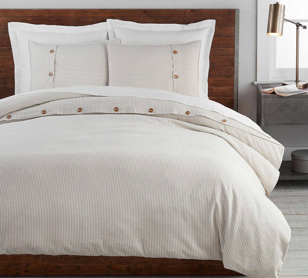 Pillow Covers: Wheaton Striped Linen/Cotton Sham - Flax