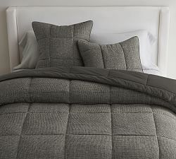Open Box: European Flax Linen Waffle Comforter, Twin/Twin XL - Ebony