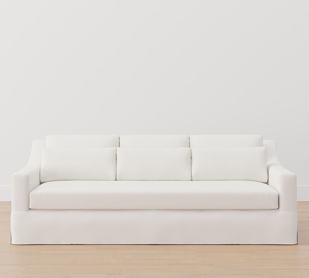 York Slope Arm Deep Seat Slipcovered Sofa (60"-108") - Down Blend Wrapped Cushions, Performance Textured Weave White