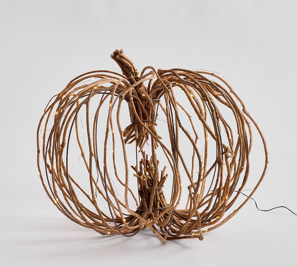 Lit Natural Pumpkin - Brown, Large