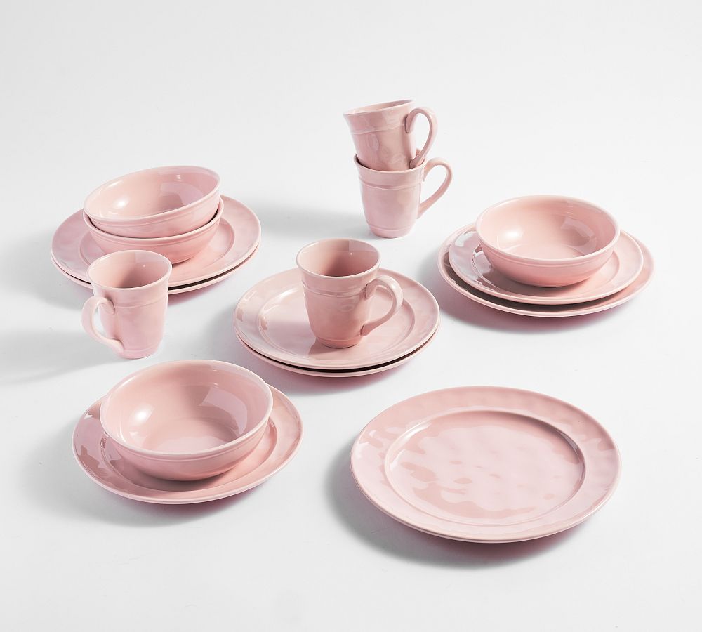 Cambria Handcrafted Stoneware Dinnerware Sets - 10 3/4" Dinner Plate with Soup Bowl - Rose