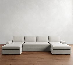 Big Sur Roll Arm Slipcovered Double Chaise Sectional (145"&ndash;198")