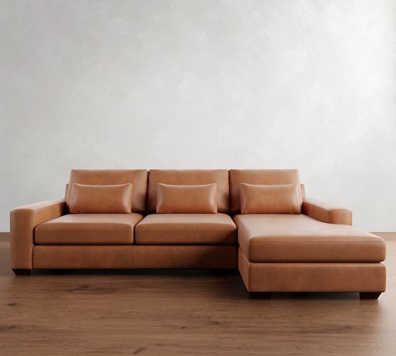 Big Sur Square Arm Deep Seat Leather Chaise Sectional (115"&ndash;157")