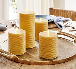 Premium Flickering Flameless Wax Pillar Candle - Honeycomb