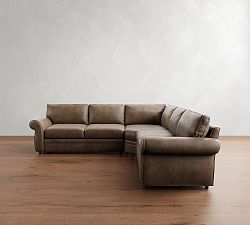 Pearce Roll Arm Leather 3-Piece L-Shaped Wedge Sectional (125")