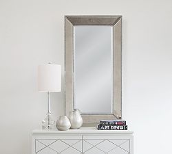 Antique Beveled Glass Beaded Frame Rectangular Wall Mirror