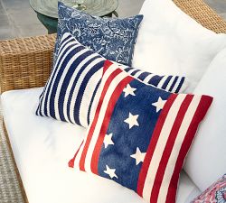 Stars and Stripes Embroidered Outdoor Pillow
