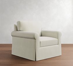 York Roll Arm Slipcovered Swivel Chair