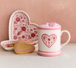 Heart Block Print Stoneware Mugs - Set of 4