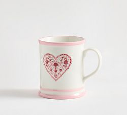 Heart Block Print Stoneware Mugs - Set of 4