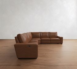 Big Sur Square Arm Leather Power Reclining L Shaped Sectional (121")