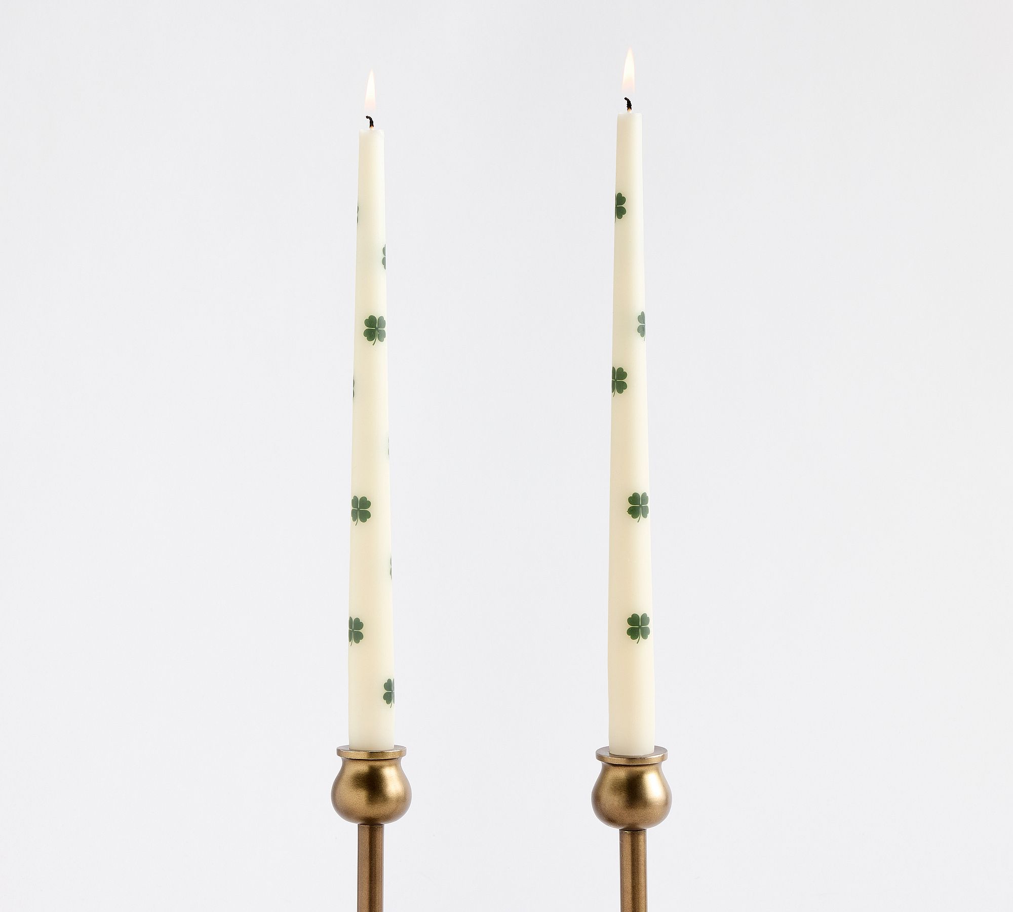 Pattern Taper Candles - Set of 2 - Green 4Leaf Clover, Set of 2