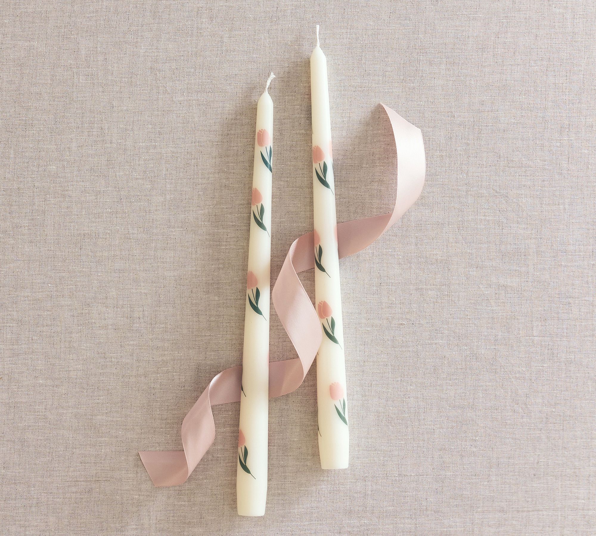 Pattern Taper Candles - Set of 2 - Set of 2, Pink Tulips