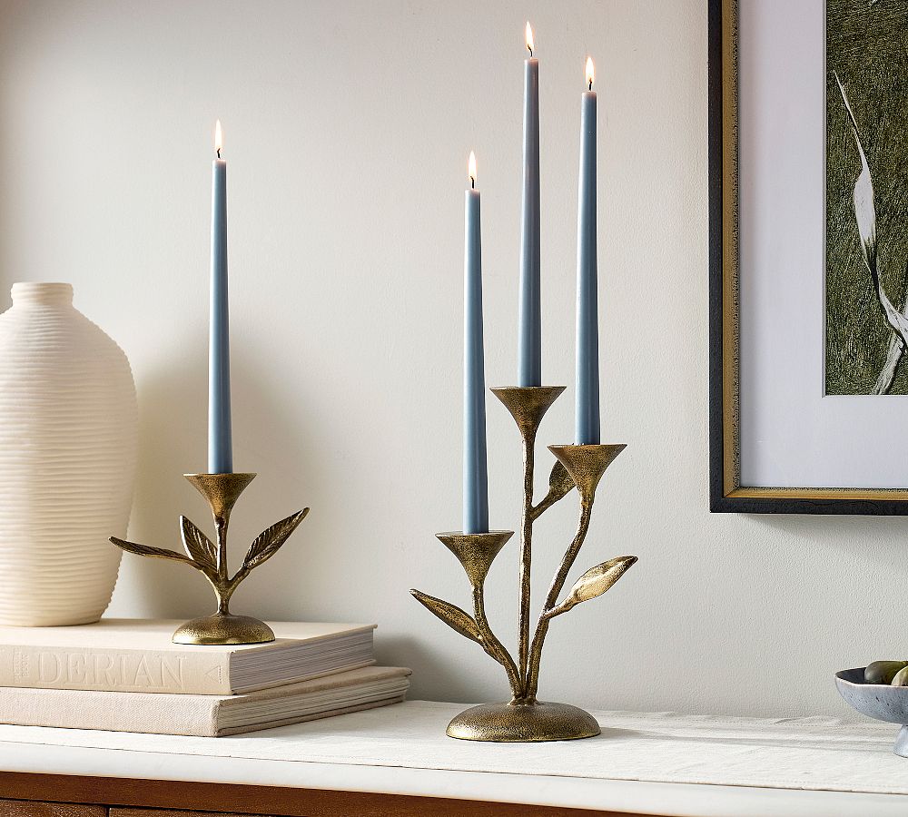 Single Taper Botanical Forged Iron Candle Holder