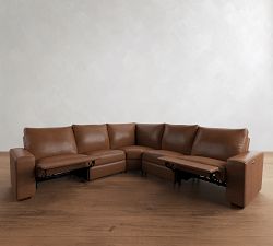 Big Sur Square Arm Leather Reversible Power Reclining Sectional (121")