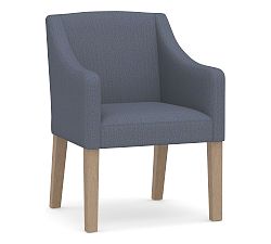 Open Box: Classic Slope Arm Upholstered Dining Armchair - Sunbrella® Performance Boss Herringbone Indigo, Seadrift Legs