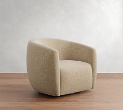 Open Box: Payton Upholstered Swivel Armchair, Polyester Wrapped Cushions - Performance Heathered Basketweave Oatmeal