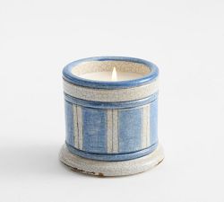 Hand Painted Stripe Ceramic Candle - Navy Beach
