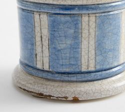 Hand Painted Stripe Ceramic Candle - Navy Beach