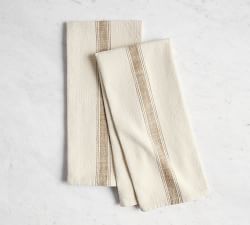 French Striped Organic Cotton Grain Sack Tea Towels - Set of 2