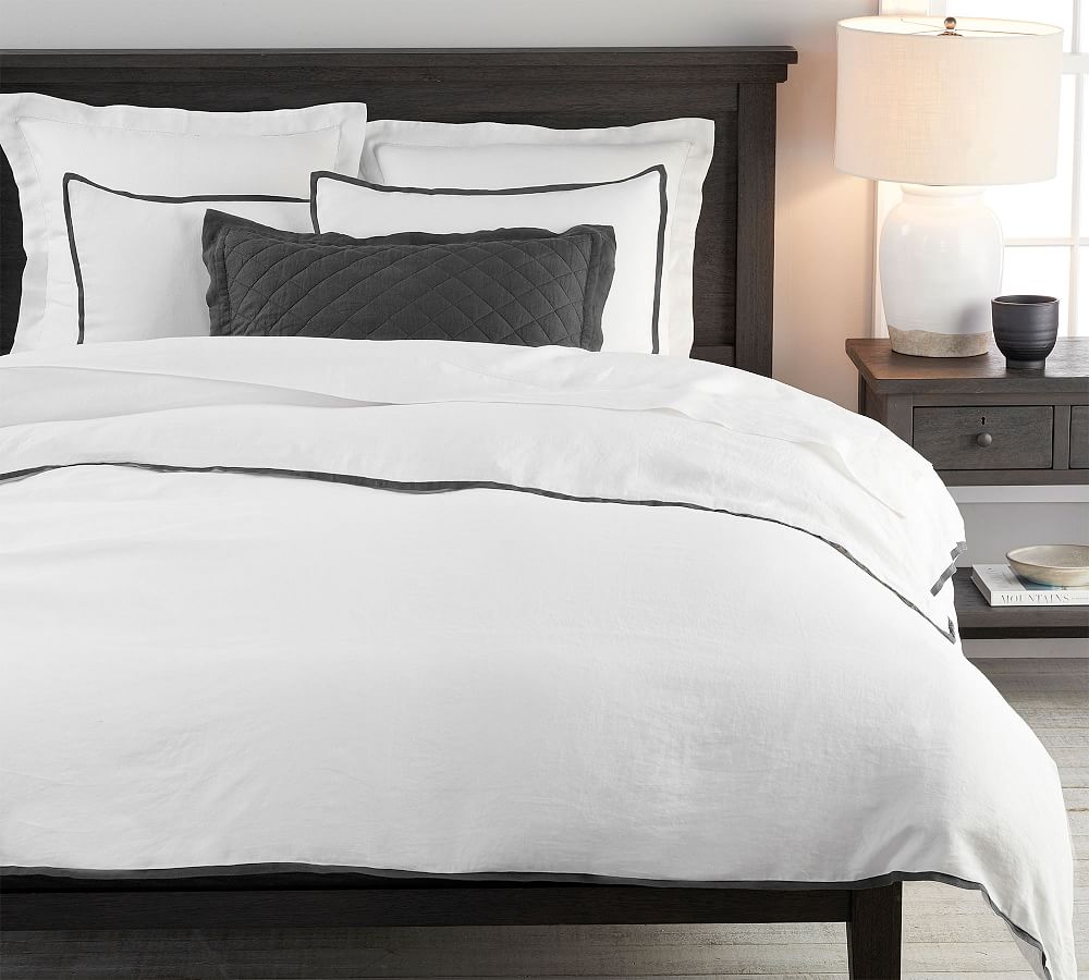 Belgian Flax Linen Contrast Flange Duvet Cover and Shams