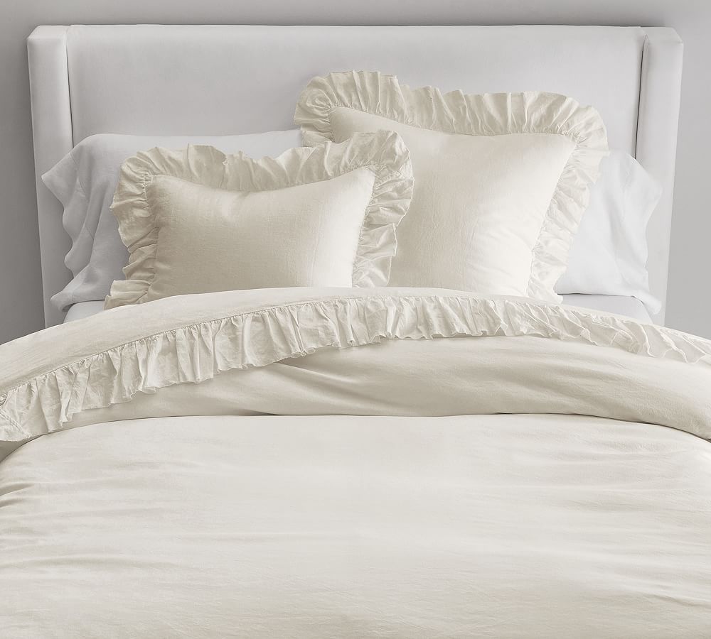 Belgian Flax Linen Fringe Ruffle Duvet Cover (King Size)