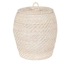 Bruno White Rattan Baskets With Lids, Set of 2