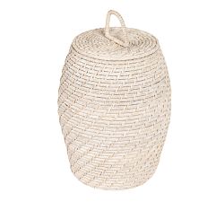 Bruno White Rattan Baskets With Lids, Set of 2