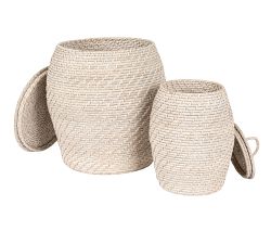 Bruno White Rattan Baskets With Lids, Set of 2