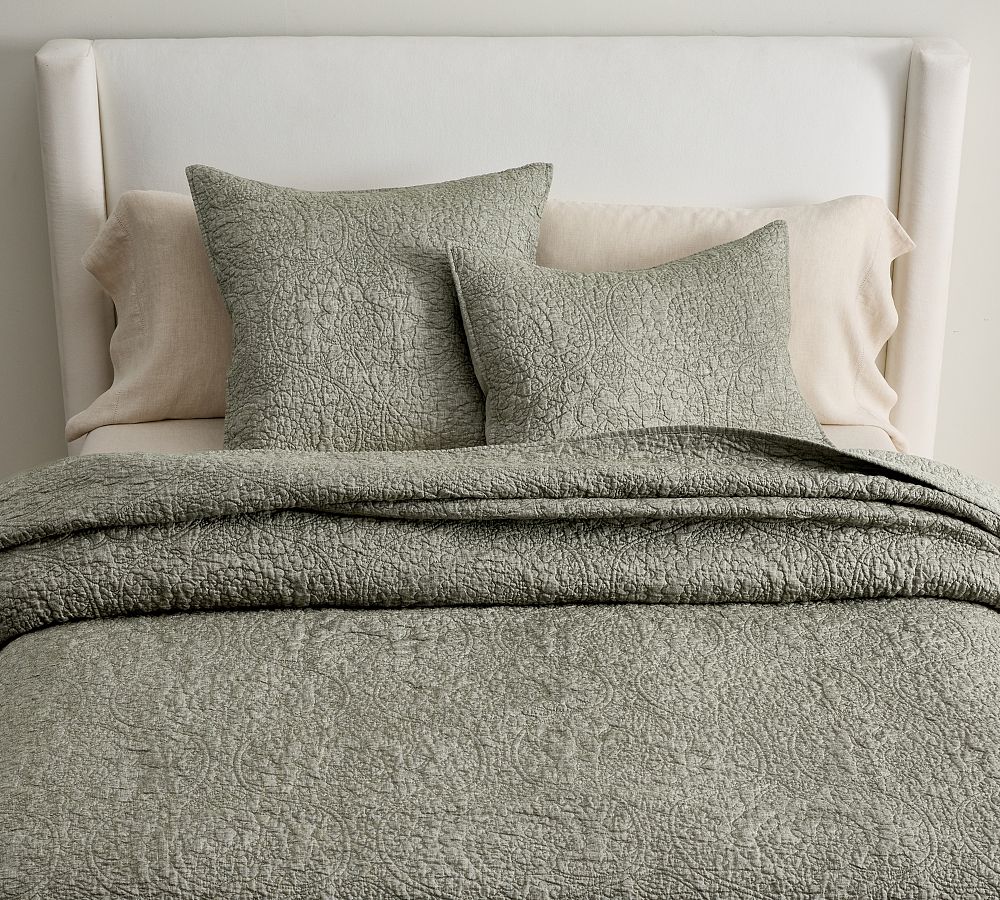 Belgian Flax Linen Floral Stitch Quilt King/Cal. King