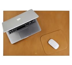 Leather Blotter And Mouse Pad Set, Tan/Navy